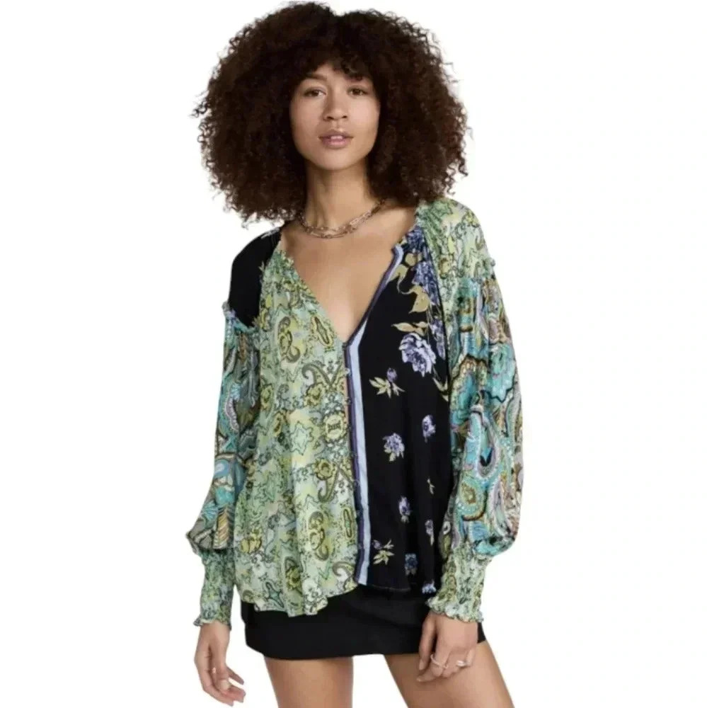 Free People Multicolor Paisley Blouse